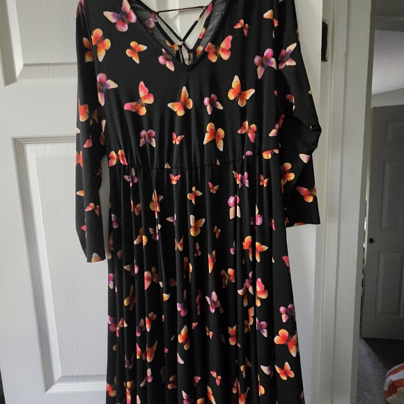 Torrid Orange and Pink Ruffled Tiered Long Sleeve Dress - Picture 6 of 7